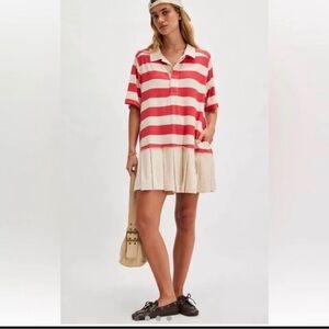 Salmon and White Striped Polo Dress